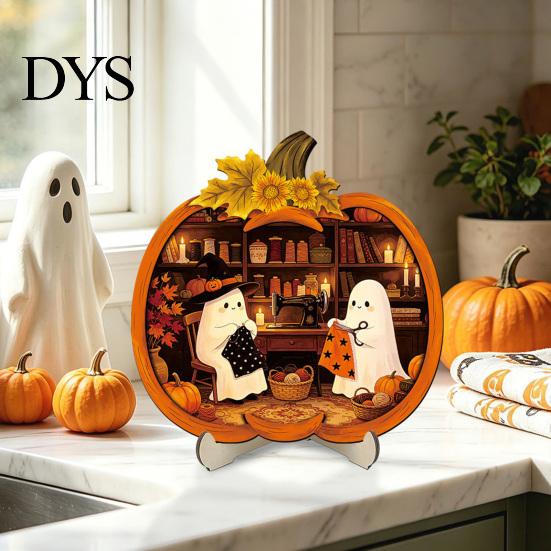 Durable Halloween Decorations Door Sign, Glowing Ghost Hanging Decor, Wooden LED Window Cool Patterned Ornaments Ornament for Party, Spooky