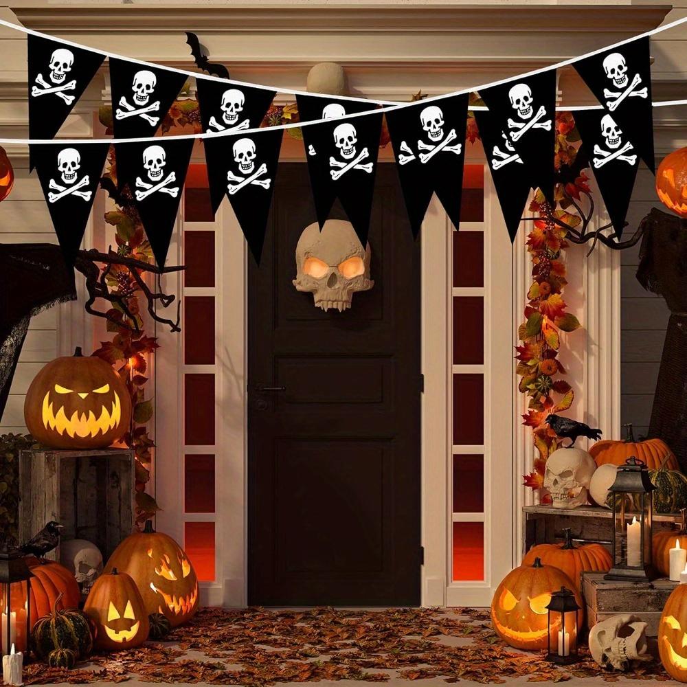 10pcs Pirate Banner Skull Halloween Pirate Flag Birthday Party Decorations Triangle Pennant Bunting Decor Skeleton Pennant Pirate Skull Pennant