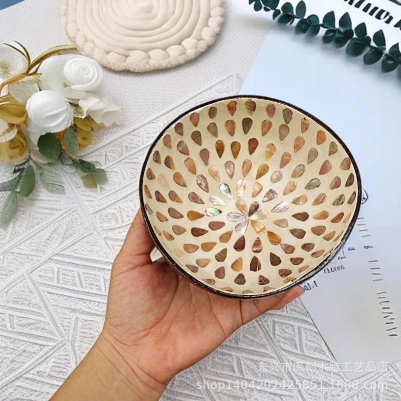 Vietnamese Coconut Shell Bowl Decorative Serving Dish Snacks Nuts Candy Home Decor Storage