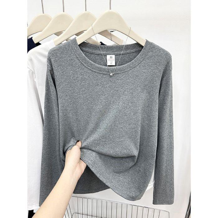 Women's Slim Fit Long Sleeve Plain Cotton T-Shirt - Round Neck, Versatile, Ideal for Spring and Autumn