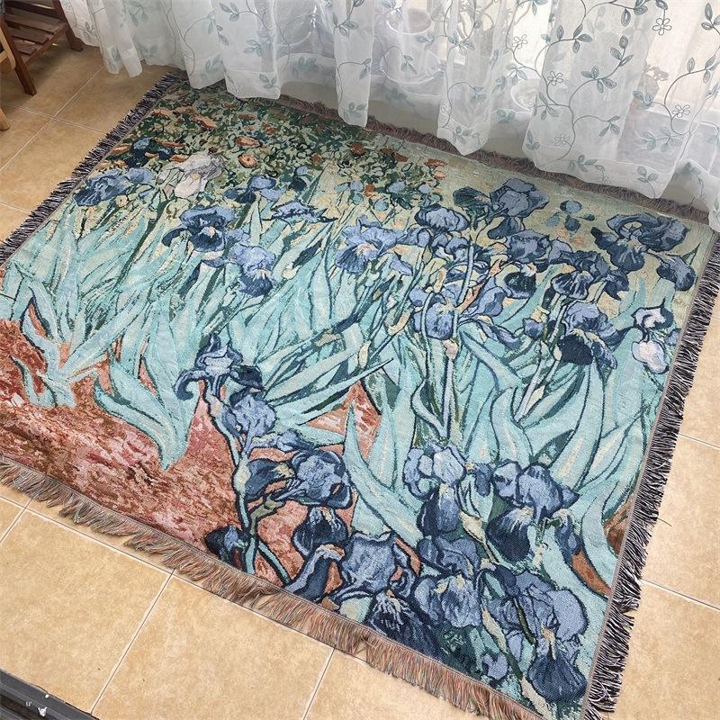 Classic Oil Painting Sofa Blanket Single Retro Decorative Cover Art Tapestry Casual Jacquard Throw Blanket Bed Cover Tablecloth