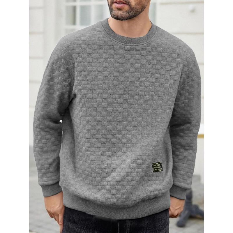 Men's Slim Fit Crew Neck Long Sleeve Plaid Casual Base Layer Shirt.