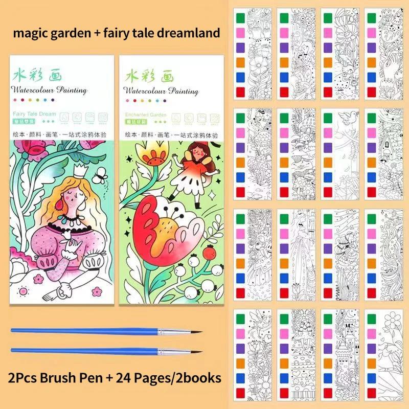 Portable Kids Watercolor Painting Book Paint With Water Gouache Graffiti Picture Coloring Books Brush Set Drawing Kids Toys Gift