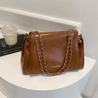 Large Capacity Solid Color New Fashion Retro 2025 Winter Chain Casual Texture Shoulder Crossbody Tote Women's Bag