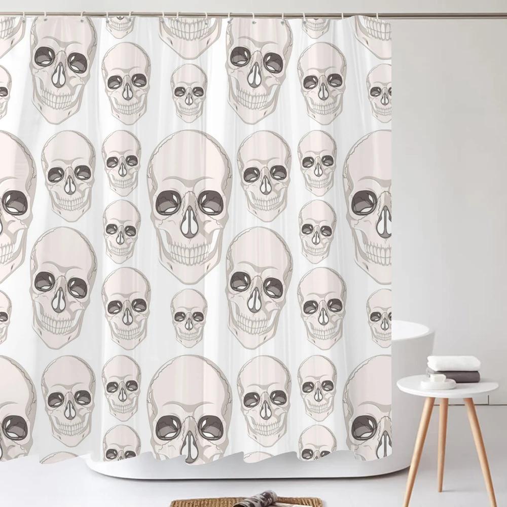 Lustiger Totenkopf Skelett Halloween Aufdruck Duschvorhang Badezimmer Vorhänge Heimdekor Wasserdicht Polyesterstoff mit Haken