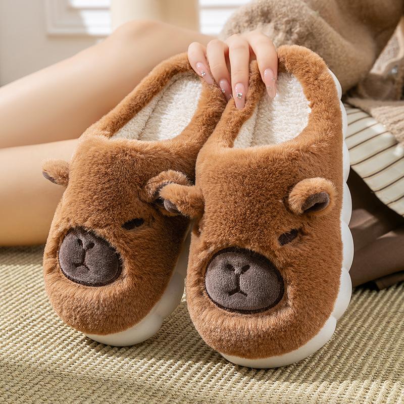 2025 autumn and winter new cotton slippers plush couple warm home cute cartoon slippers