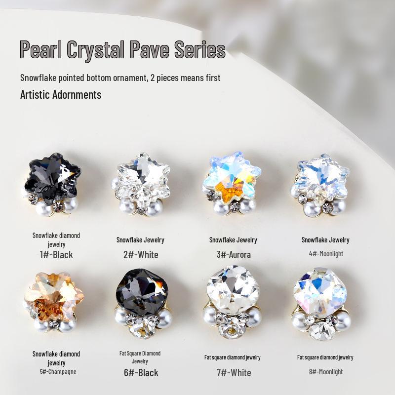

3D Iridescent Snowflake Pearl Nail Art Crystal Rhinestones