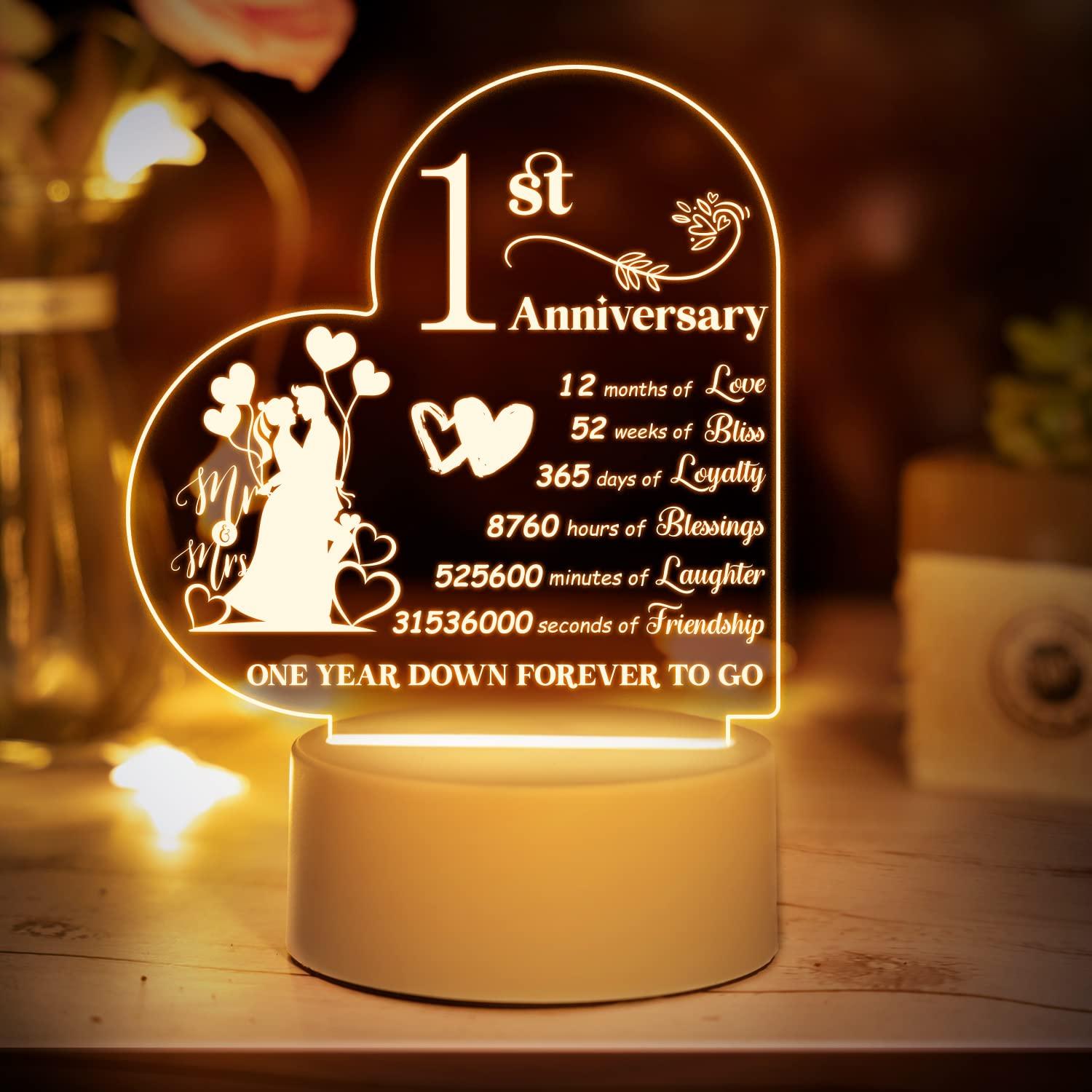 

Vetbuosa 1st Anniversary Night Light Gift for First Wedding Anniversary LED Paper Anniversary Gift for Wife or 1st Wedding Year Acrylic Night Light