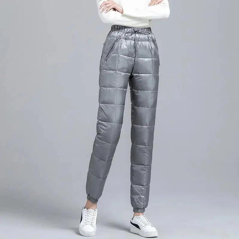Dames Casual Katoenen Pantalons Warme Winter Joggingbroeken Winddicht Elastisch Hoge Taille Sweatpants Sneeuwkleding Capris 4XL gray