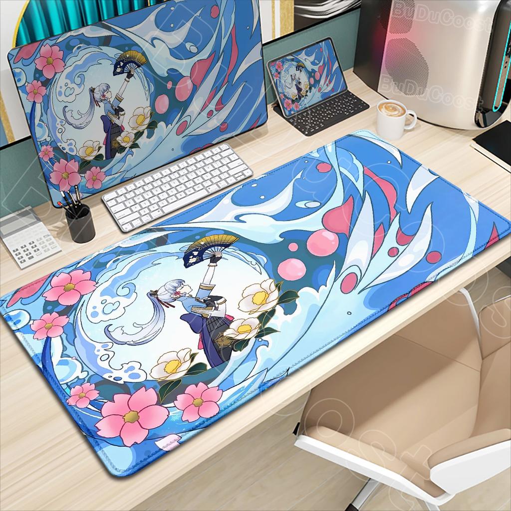 Kawaii Anime Girl Desk Mat Genshin Impact Game Mouse Pad Pretty Kamisato Ayaka Mousepad Laptop Gaming Non-slip Mousepad Mice Rug
