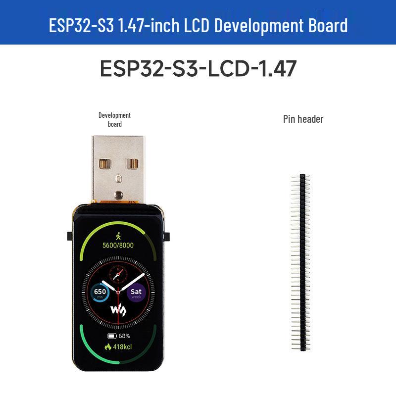 ESP32-S3 Development Board with 1.47" LCD, WiFi, Bluetooth 5, and Full-Speed USB.