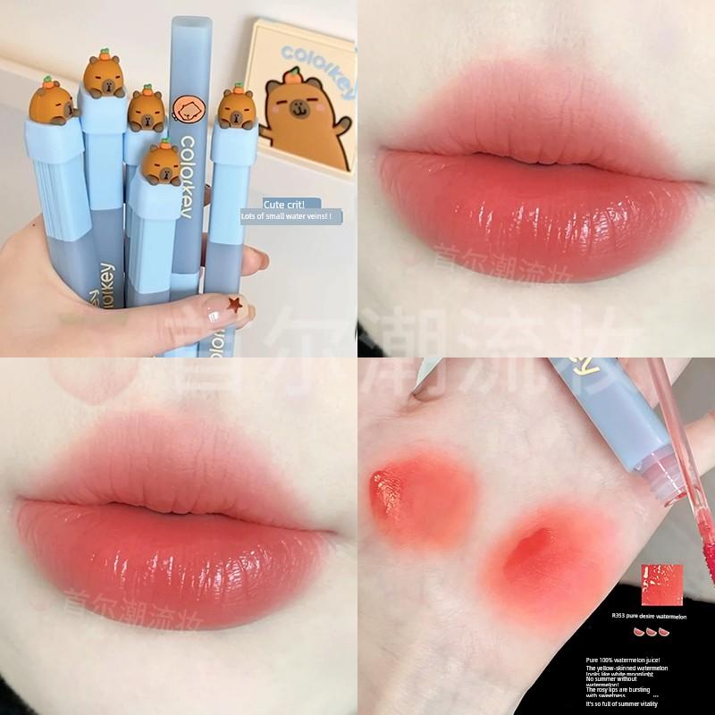 Colorkey Lip Glaze Water Mist Lip Tint Capibara Collaboration Lip Gloss Low Saturation Lipstick for Women Non-Stick Cup
