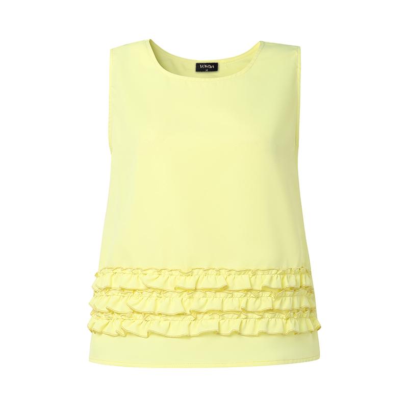 

VONDA Women Casual Round Neck Sleeveless Ruffled Casual Tank Tops L