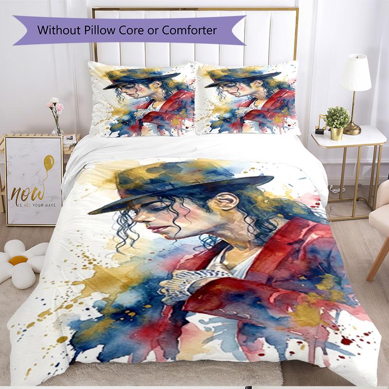 3pcs Duvet Cover Set (1*Duvet Cover + 2*Pillowcase, Without Core), Michael Jackson Print Soft All‑Season Bedding Set, Home Bedroom Decor Gift