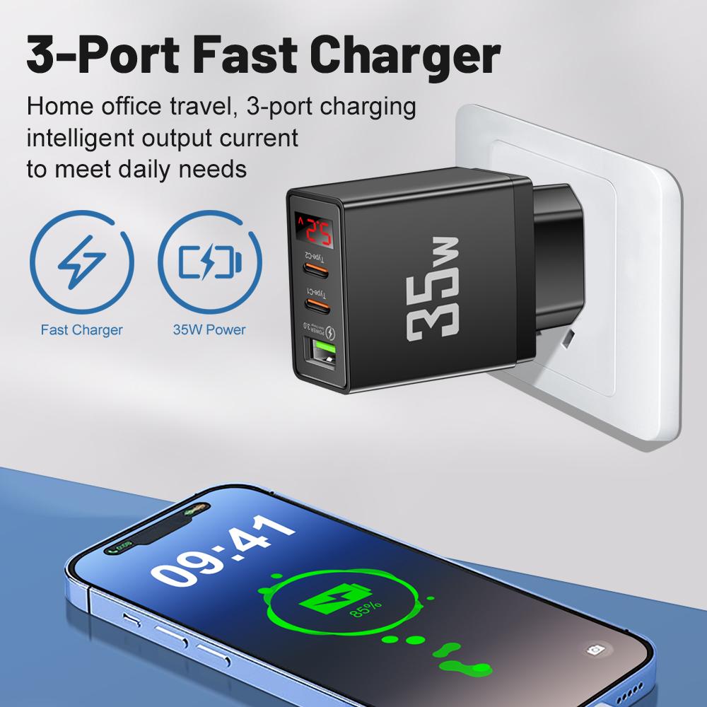 35W Dual PD Port USB Fast Charger Type C Mobile Phone Adapter Quick Charge Wall Charger for IPhone 16 15 14 Xiaomi Samsung Oneplus