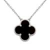 Clover 18K White 18K Engraved Necklace, Gold, Women's, Gold, Four-Leaf Clover, Gift, (Black)