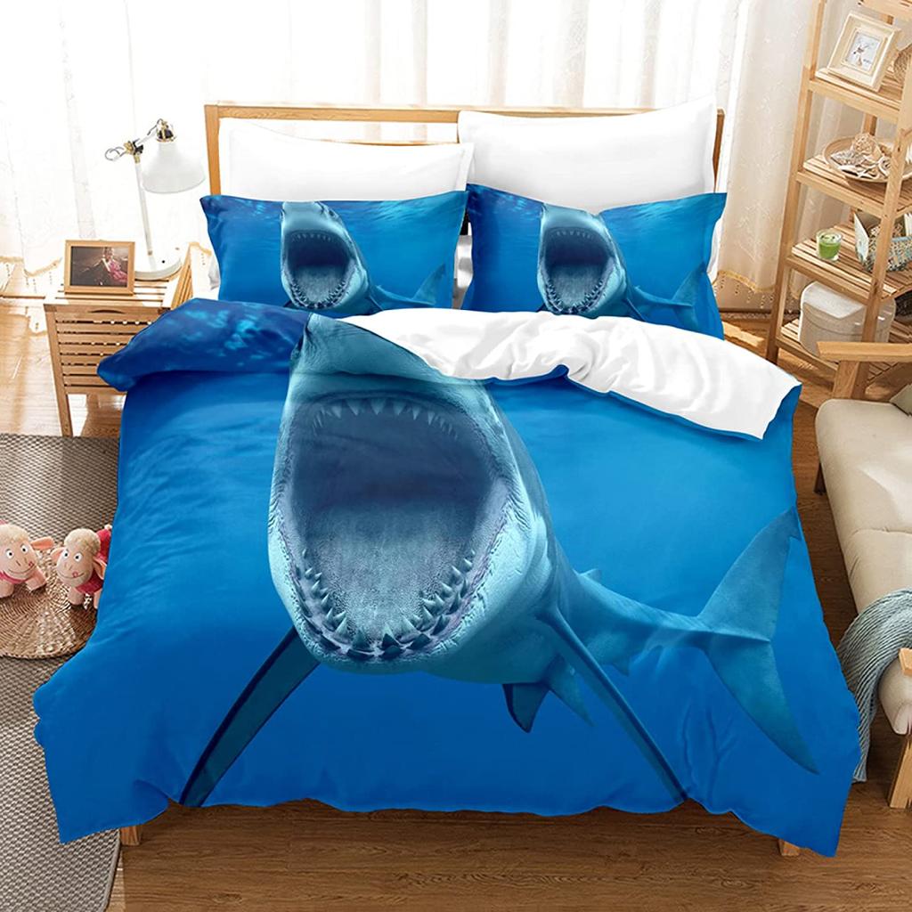 Shark Duvet Cover Set Microfiber Hawaiian Beach Ocean Themed Bedding Double Queen King Size Quilt Cover
