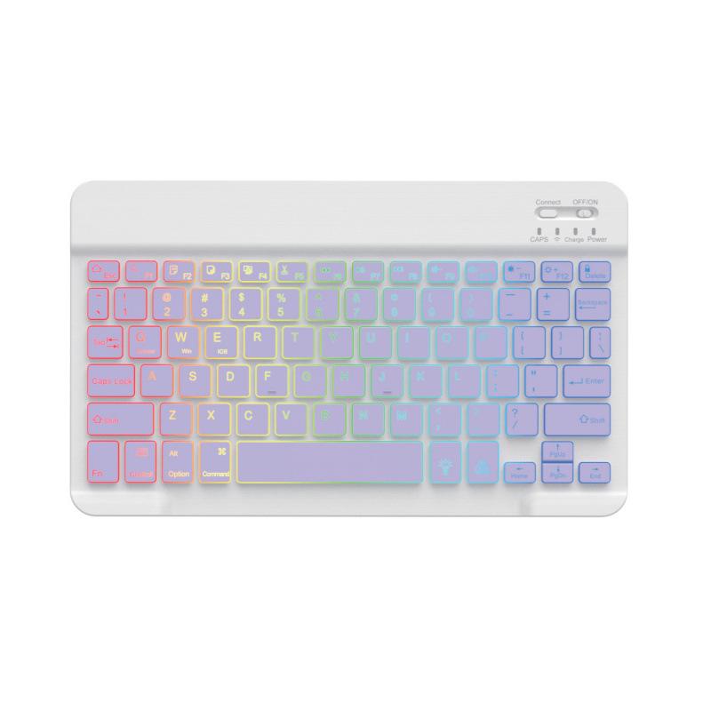 Russian Backlit Bluetooth Keyboard and Mouse, Compatible with iPad, Phones, Tablets, featuring Spanish and Arabic Layout with Seven-Color Lighting.
