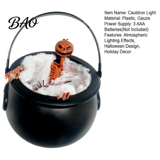 Indoor Halloween Scene Layout Cauldron Light, Color Changing Glowing Pumpkin Skull Hanging Scary Head Decor Decor, Spooky Yard Prop for Party Outdoor