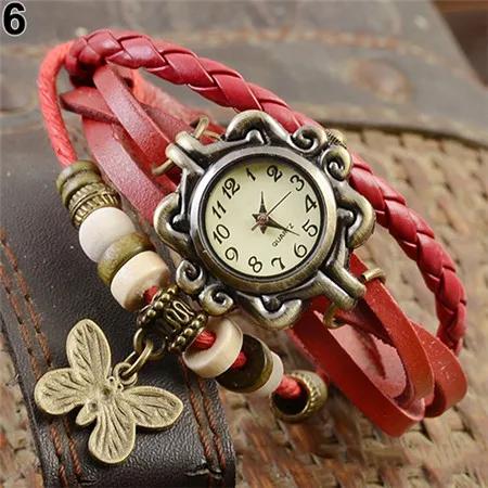 Watch for Women Women Retro LeatherWinding Bracelet Leaf Pendant Watch  Dial Design Leather Strap Accessories for Women