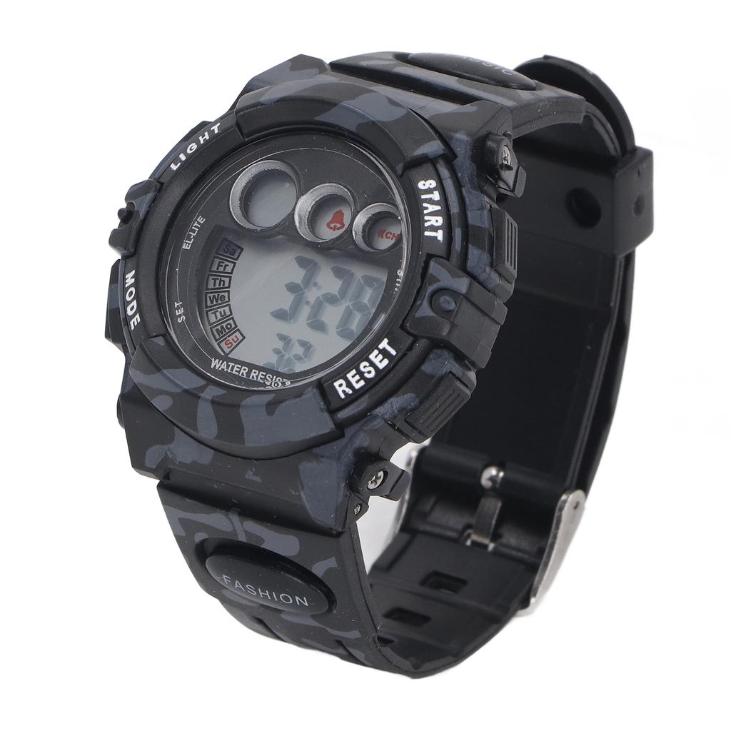 Kids Camouflage Digital Watch Alarm Clock Date Display Split Time On Time Alarm 12Celsius24 Hour 7 Colors LED Backlight 50m Waterproof Watch for Boys