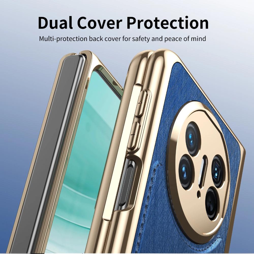 Luxuriöse Goldseiden-Textur Veganes Lederhülle Für Huawei Mate X3 X5 Mit Klarer Hartglas-Displayschutzfolie Galvanisierte Abdeckung