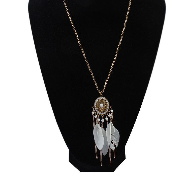 Wind Bohemian Painted Glazed Feather Fringed Earrings Fashion Temperament Women's Earrings Long Necklace Accessories