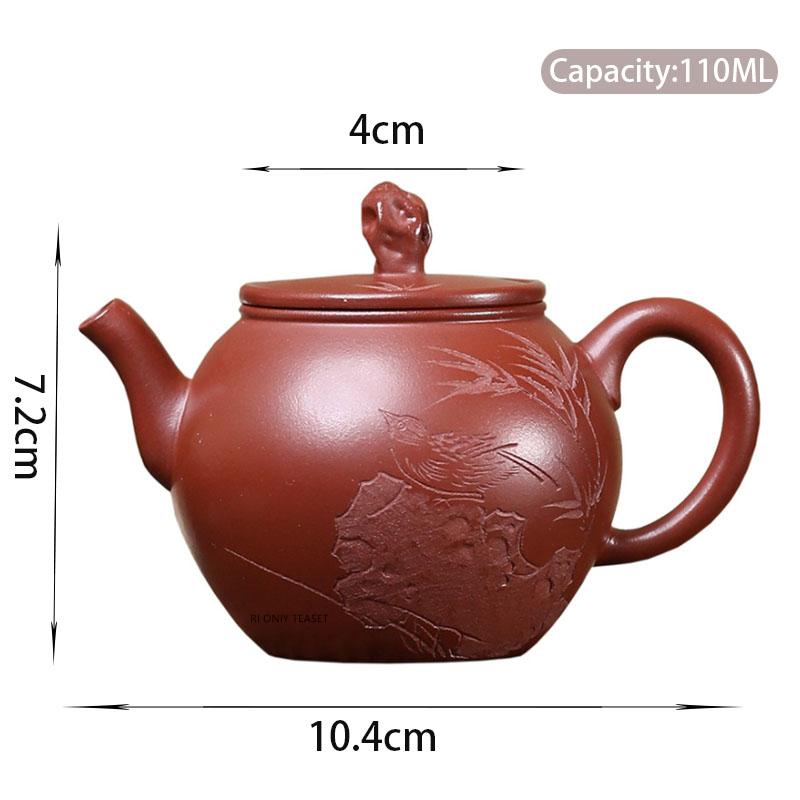 110ml Yixing Purple Clay Teapots Handmade Bird Bamboo Leaf Pattern Chinese Zisha Tea Pot Small Capacity Kettle Household Tea Set