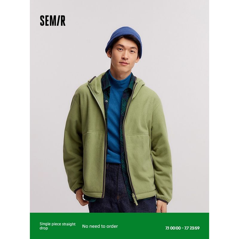 

Senma Antistatic Polar Fleece Jacket Men s 2024 Fall and Winter New Arrival Fleece-lined Relaxed-Fit Hoodie Top Men s and Women s Same Style Lemon Green 170/88A/M