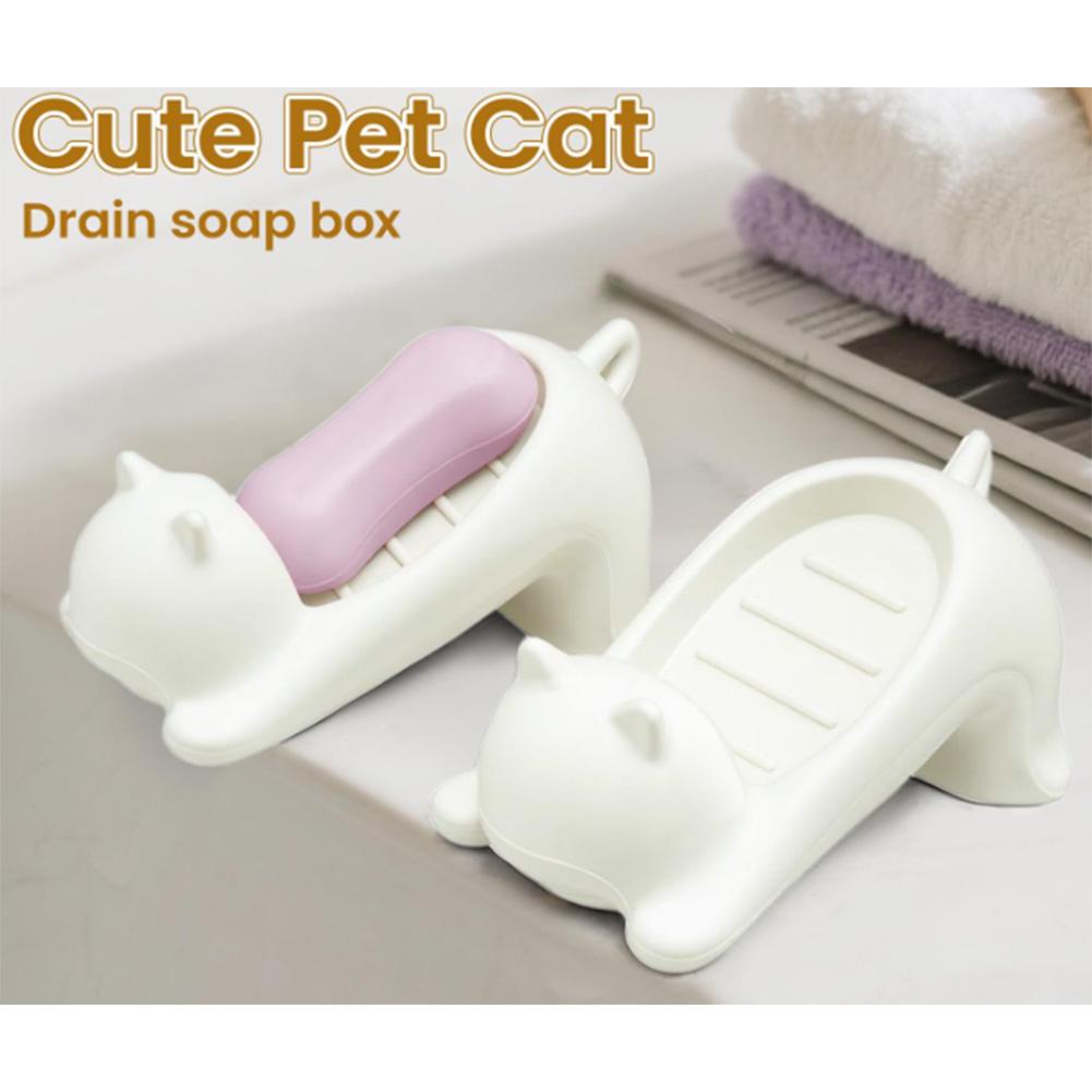 Cat-Shaped Soap Dish Drainage Soap Tray Non-Slip Holder