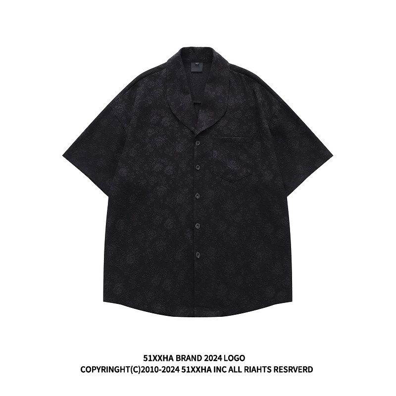 51 Hip Hop American Stylish Pattern Short Sleeve Shirt Boys Fashion Brand Vintage Niche Style Couple Tencel Shirt