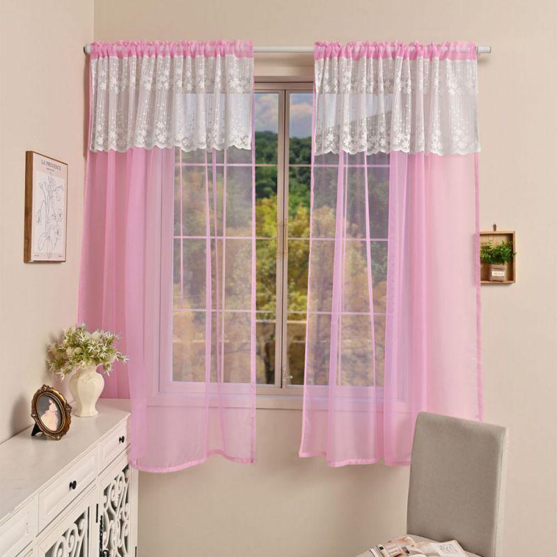 2pcs Sheer Lace Curtains with Pleated Ruffles Gauze Curtain
