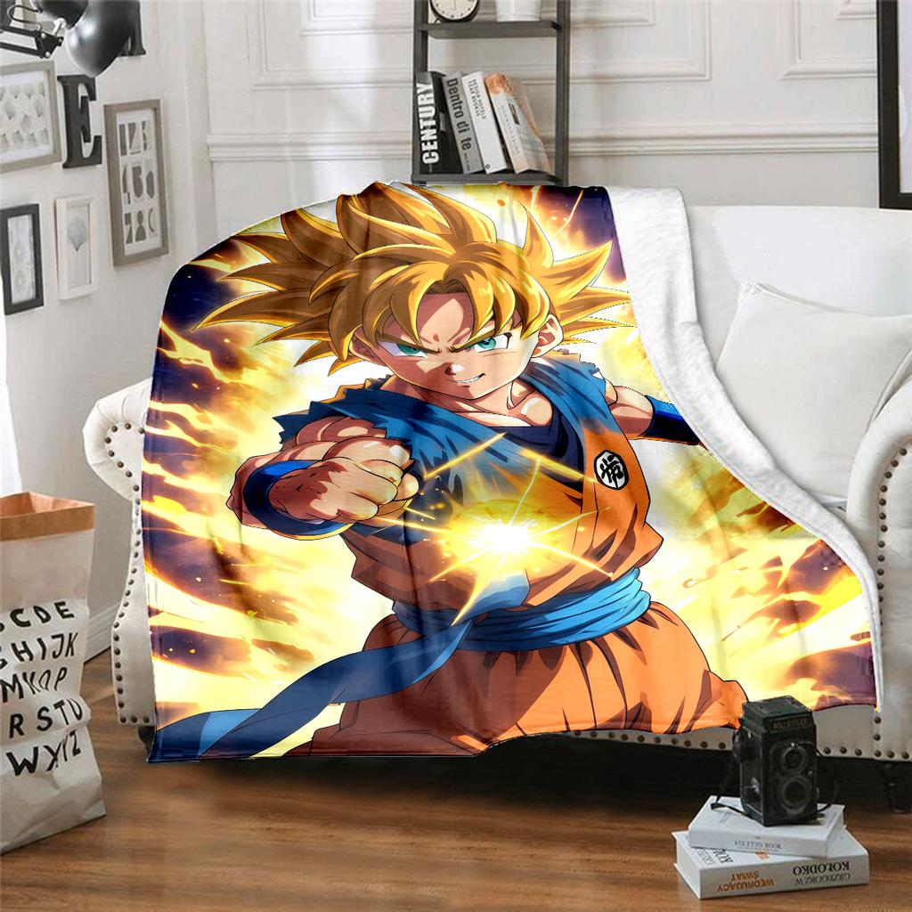 1 ks flanelová deka s potiskem Son Goku, Vysoce kvalitní pro všechna roční období, Domácí dekorace, Teplo a pohodlí, Perfektní jako vánoční dárky