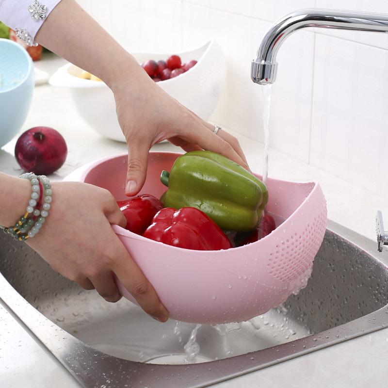 1pc 2-in-1 Plastic Colander Strainer for Rice, Veggies, Beans – Kitchen Drain Basket with Handles, Fruit Washer & Sink Strainer