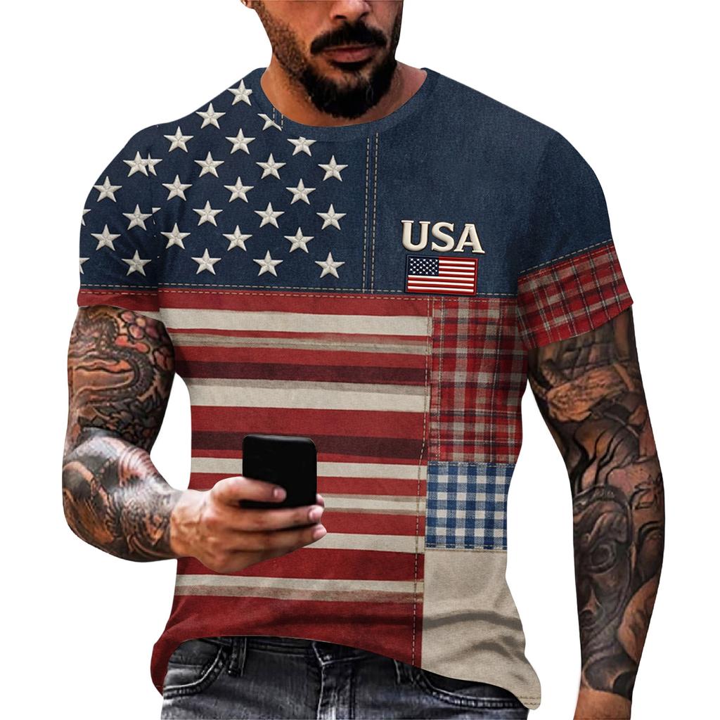 Men's Loose And Casual Flag-print T-shirt, Short Sleeve Shirt