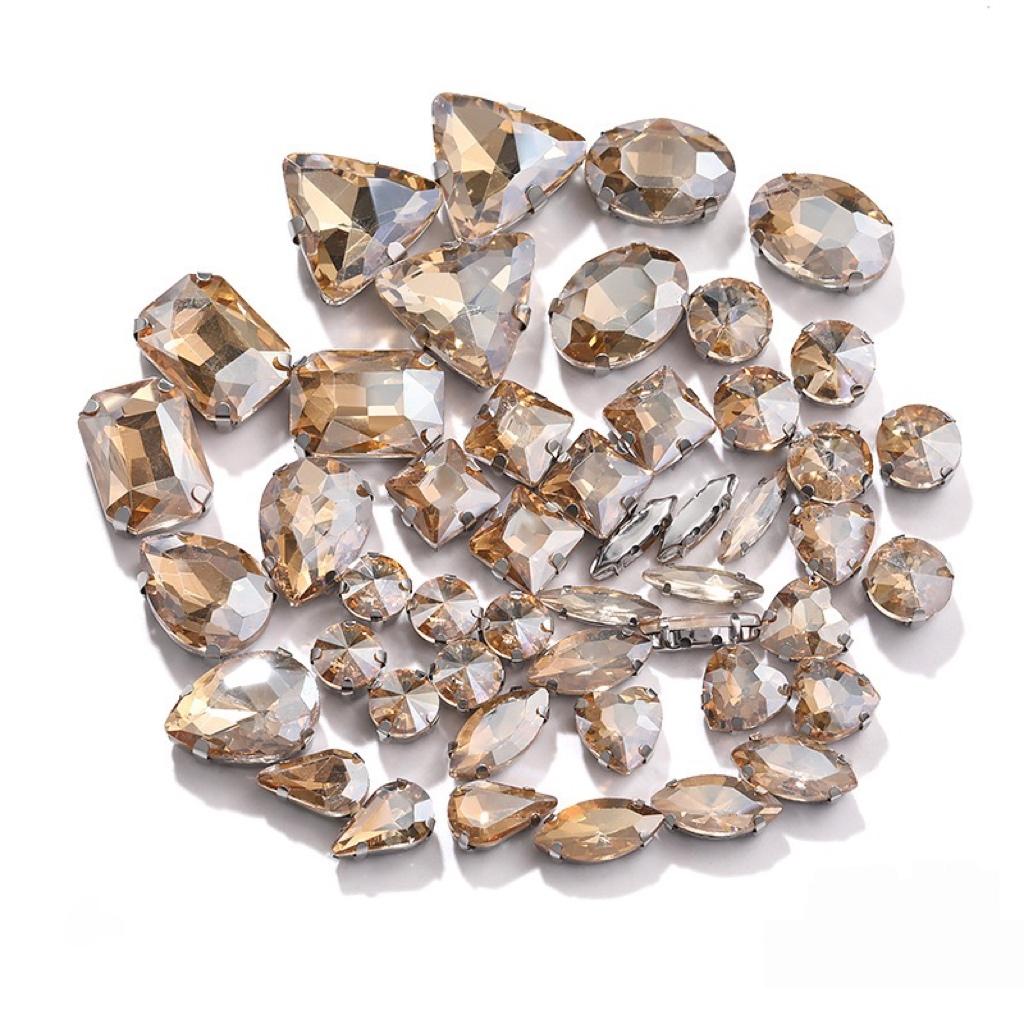 Factory Hot Sale Rhinestones Popular Colors Mix Shapes Sew On Rhinestones Claw Glass Rhinestones for Wedding Dress
