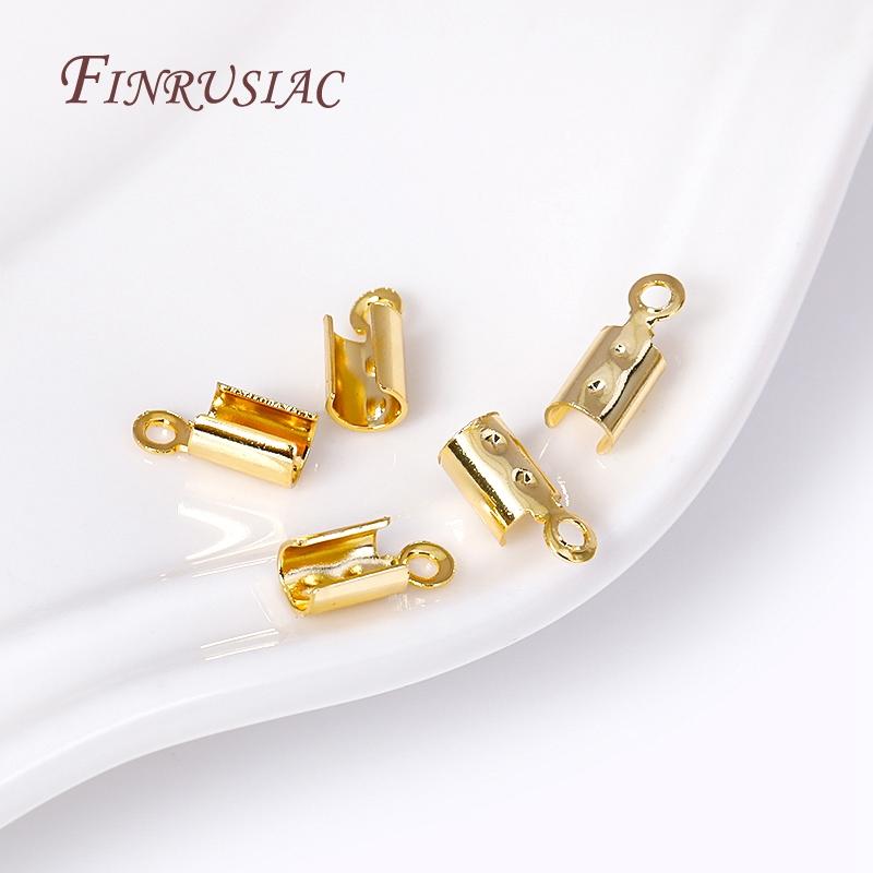 18K Gold Plated Leather Clip Connector Brass Metal Rope Fastener Crimp Fold Over Cord End Cap For DIY Jewelry Making Supplies