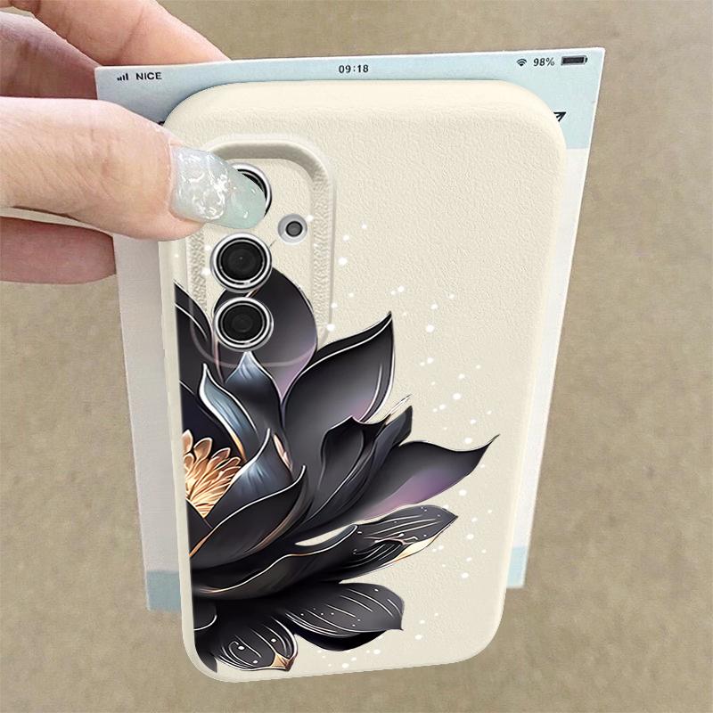 Black Lotus Pattern Case For Samsung Galaxy S24 S25 Ultra Edge S23 Plus S22 S21 FE A34 A54 A15 A35 A55 A16 A26 A36 A56 5G Capa