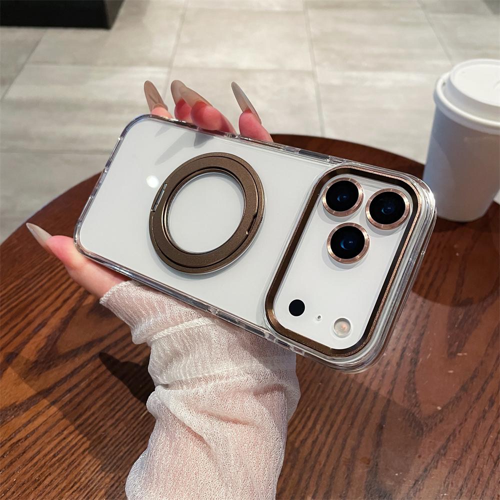 For iPhone 17 Air 16 Pro Max Transparent For Magsafe Magnetic Rotating Holder Stand Case For iPhone 12 13 14 15 Plus Frame Cover