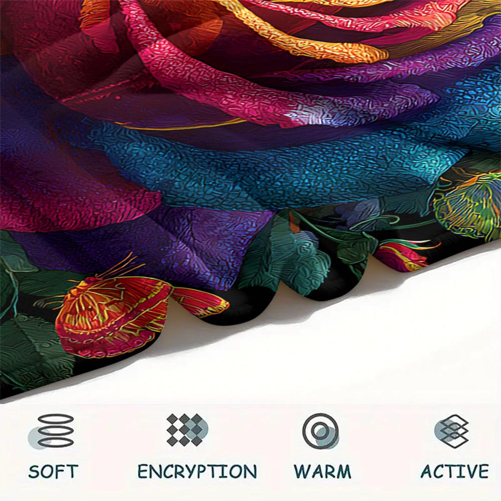 Flower Print Flannel Blanket, High quality Comfortable for All Seasons, Home Decor, Warmth and Comfort, Perfect for Christmas Gifts