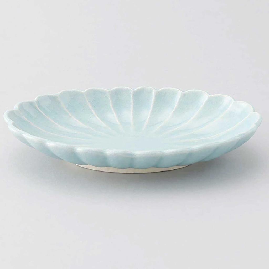 Utsuwa Roan Seto Ware Oval Plate, 7 Inches (approx. 22 X 12 Cm), Chrysanthemum Design, Sky Blue, Made In Japan