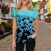 Mode Damen Blau Gold Schmetterlingsdruck T-Shirt Lustig Lässig O-Ausschnitt Kurzarm T-Shirt Sommer Damen T-Shirt