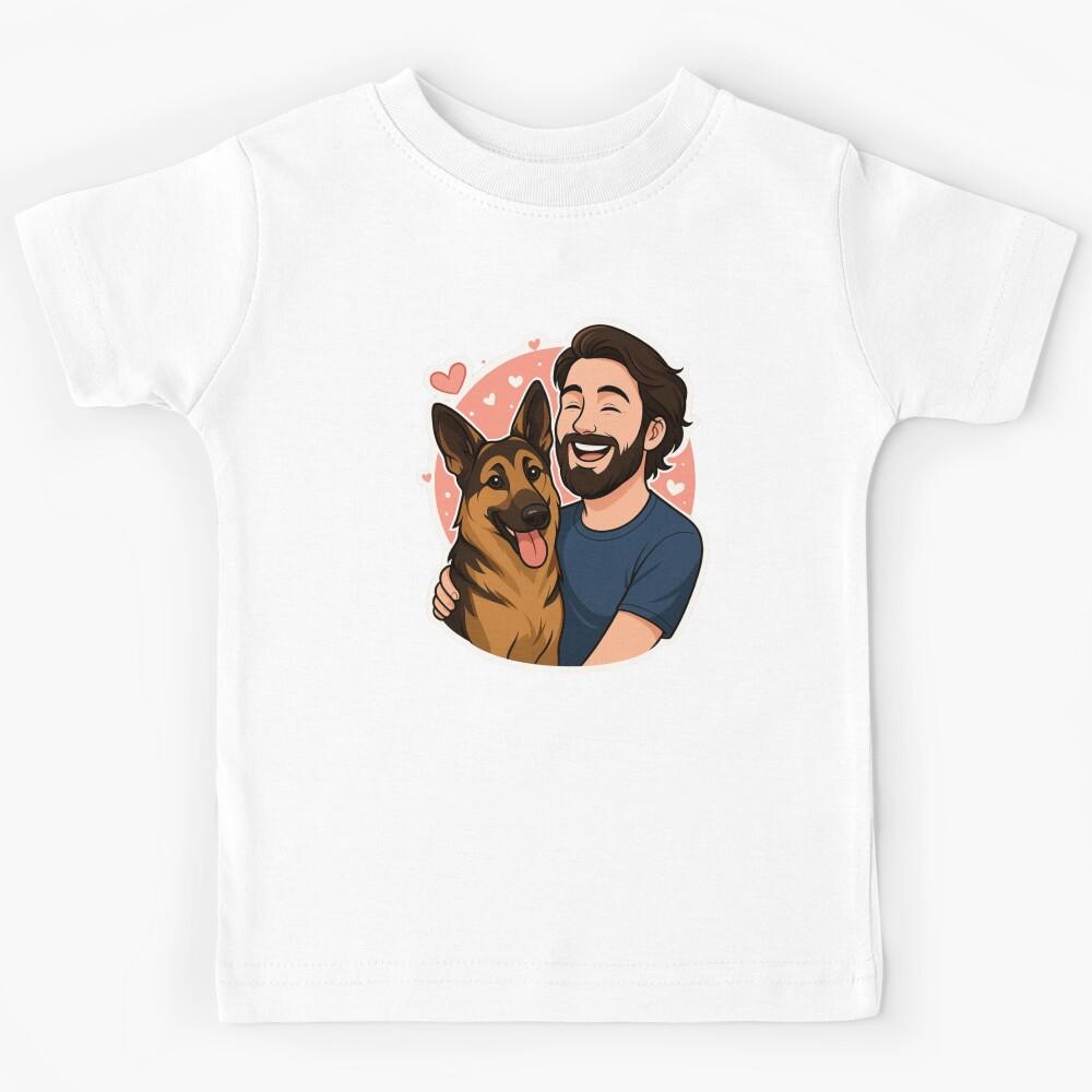 Loyal Guardians: Man & German Shepherd Cartoon Kids T-Shirt 140