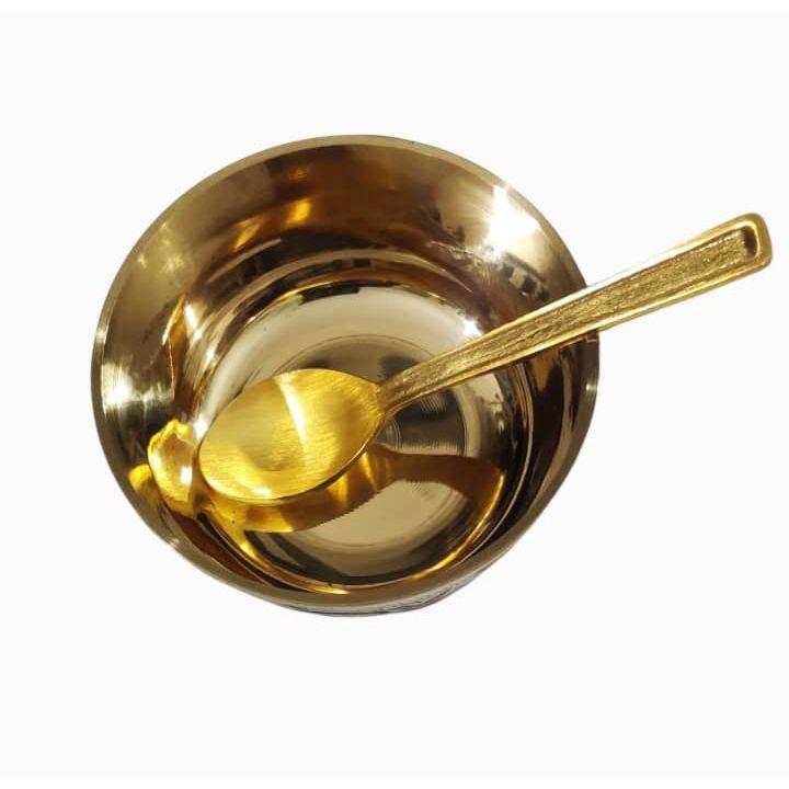Akriti Brass Peetal Heavy Meena Color Katori with Spoon Dessert Bowl for Sweets, Dinner Embossed