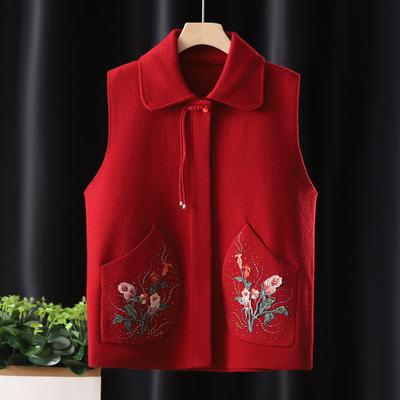Middle-aged and Elderly People's Autumn Clothes for Women New Style Thin Vest Lapel Mother's Clothes Spring and Autumn Vest Elderly Wife's Horse Clip