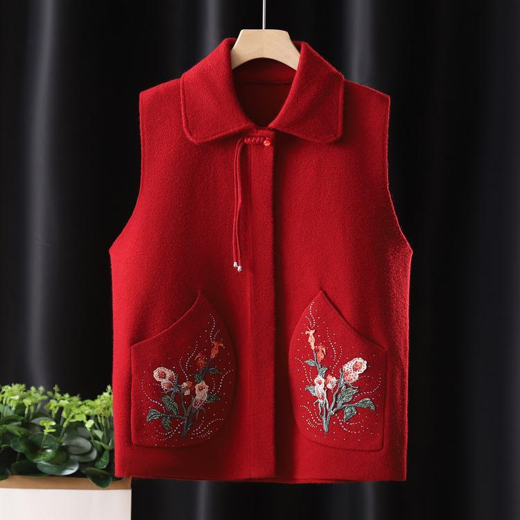 Middle-aged and Elderly People's Autumn Clothes for Women New Style Thin Vest Lapel Mother's Clothes Spring and Autumn Vest Elderly Wife's Horse Clip