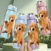 1PC Adorable Golden Puppy Dog Print 750ml Color Plastic Sports Water Bottle Leakproof Flip Straw Lid Suitable for Sports Office Home Use