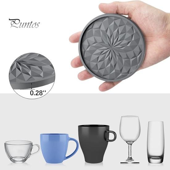 Modern Kitchen Table Accessories Silicone Coaster Set with Holder, Non Slip Diamond Pattern Drink Coasters for Drinks Cups Glasses, Heat Resistant Mat