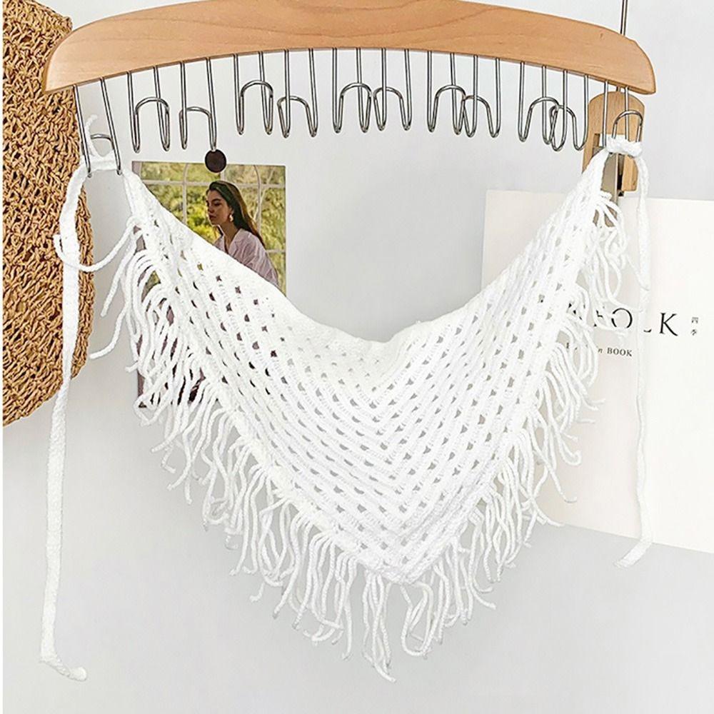 Bohemian Knitted Butt Flap Hollowing Out Tassel Hip Apron Triangular Scarf Tie Straps  Women Girls