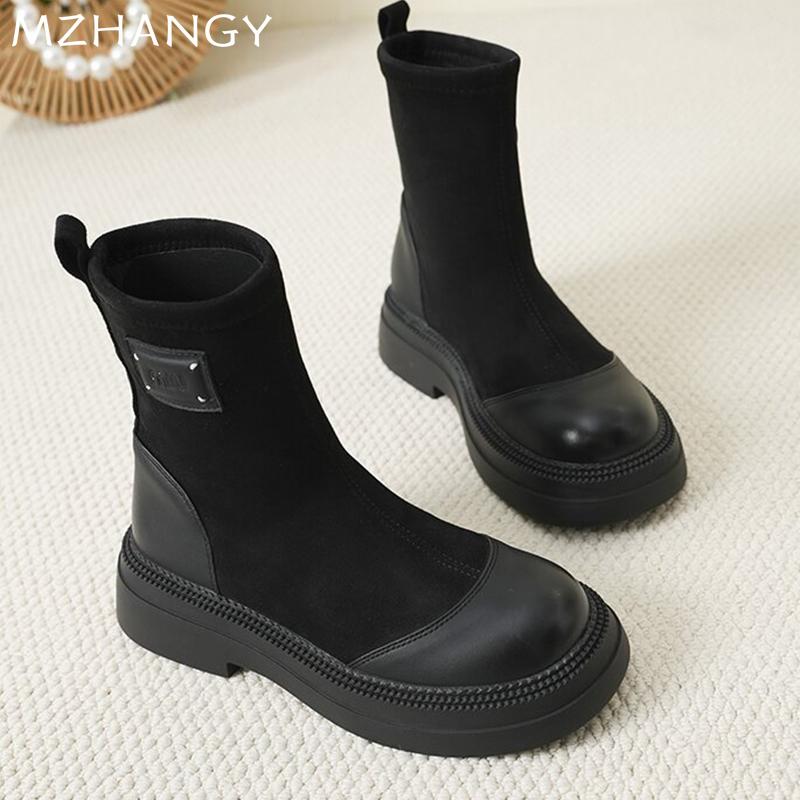 Fashion Flats Women Ankle Boots Winter Suede Platform Casual Cozy Walking Shoes Woman 2024 Trend Fashion Dress Designer Mujer Zapatillas